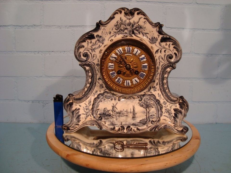 ONE OF A KIND ART NOUVEAU BLUE DELFT MANTEL CLOCK YOUTUBE PRESENTATION