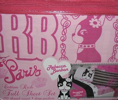 REBECCA BON BON PARIS PUPPY DOG PINK 4PC FULL SHEET SET