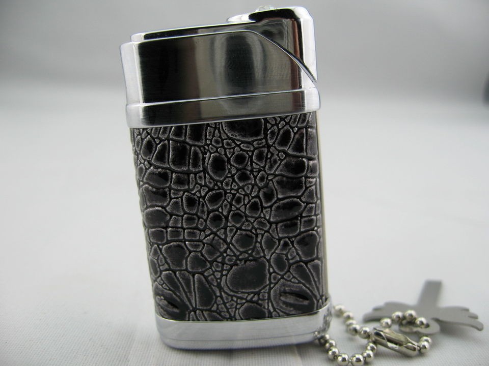 Leather Wrapped Cigarette Refillable Jet Lighter Chrome New LF9e