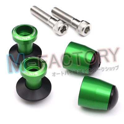 Green Kawasaki ZX7R ZX9R ZX12R ZX10R Z750R Billet Spools Bar End Kit 