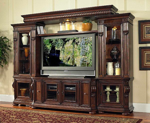    HUGE CHERRY WOOD MELROSE ENTERTAINMENT CENTER 9 5FT LONG 1 LEFT