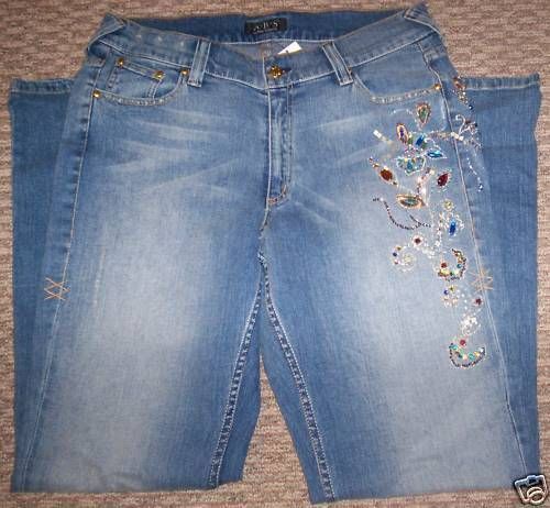 ALLEN SCHWARTZ ABS BEJEWLED DENIM JEANS SZ 16 NWT $350