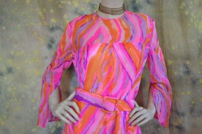 vtg 60s 70s ACHILLE DATTILO fabulous NEON swirl MIDI dress sz M