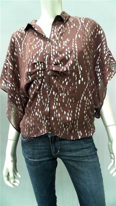 The Addison Story Misses XS Silk Button Down Top Gold Purple Pattern 