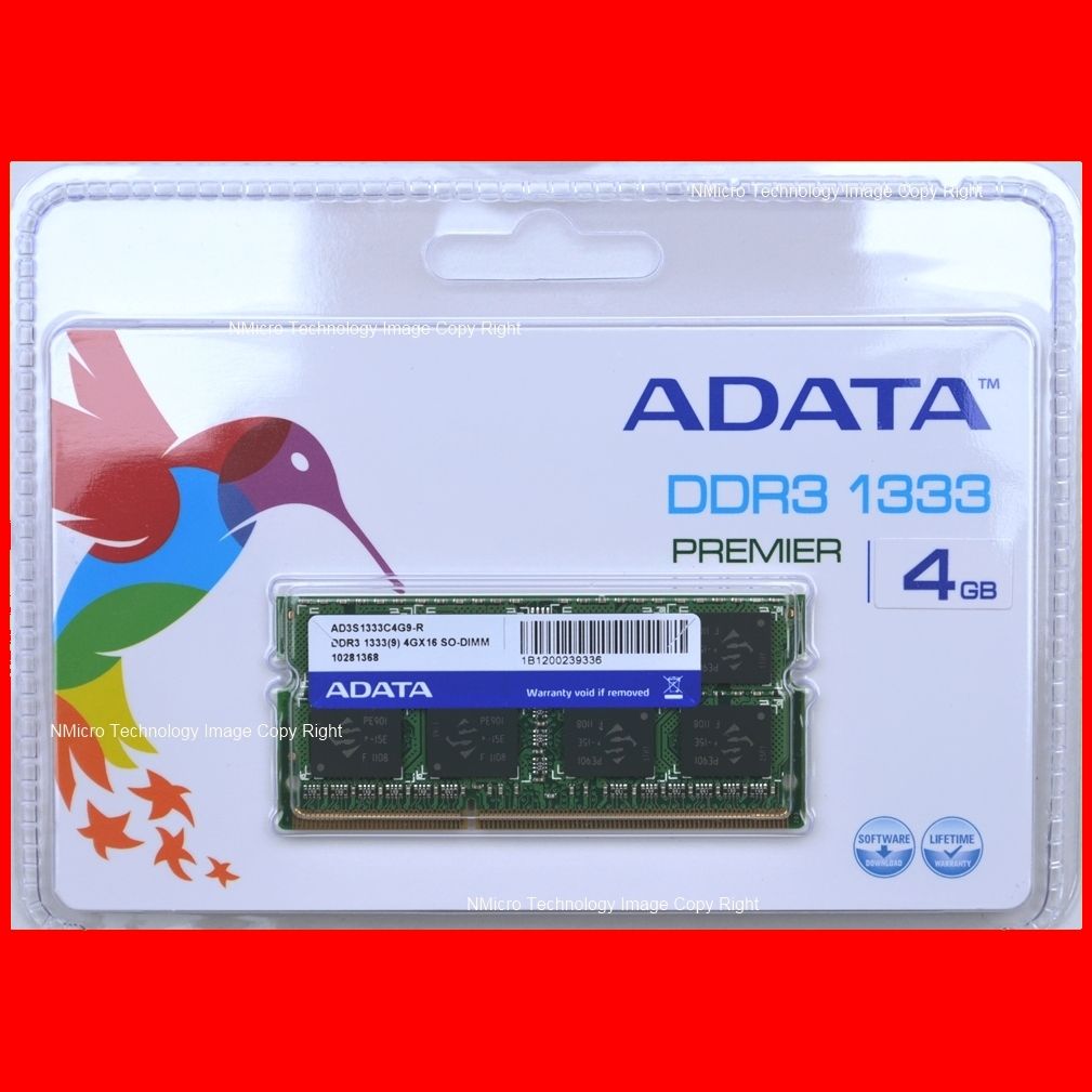 ADATA 4GB 4G 4 G GB Single DDR3 1333MHz MHz SODIMM Notebook Laptop 