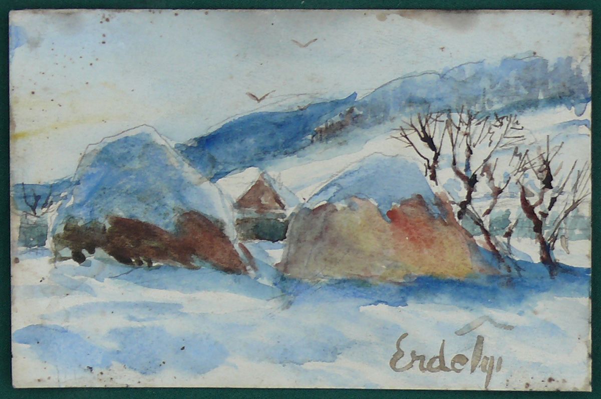 RUSSIAN HUNGARIAN WATERCOLOR LANDSCAPE SIGNED ERDELYI ADALBERT