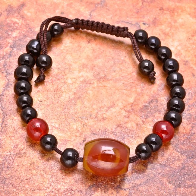 CARNELIAN ONYX GEMSTONE HAND STRING BRACELET ADJUSTABLE 6   9