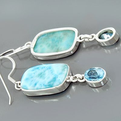 Dominican Larimar Gemstone 925 Sterling Silver Dangle Earrings Jewelry 