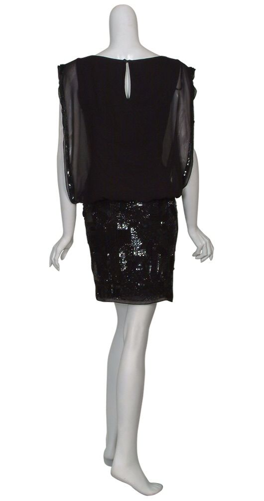 Aidan Mattox Seductive Black Chiffon Bloused Fitted Sequin Evening 