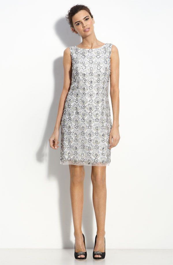 New Aidan Mattox Beaded Sheath Dress Size 14 $440 Ivory