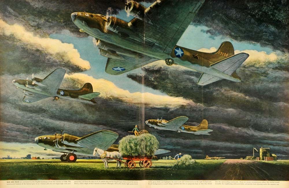   WWII Boeing B 17 Flying Fortress Bomber Aircraft Countryside Field UK