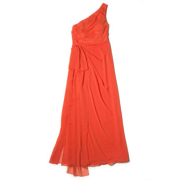 Alberta Ferretti, Sleeveless One Shoulder Ruched Orange Dress, Womens 