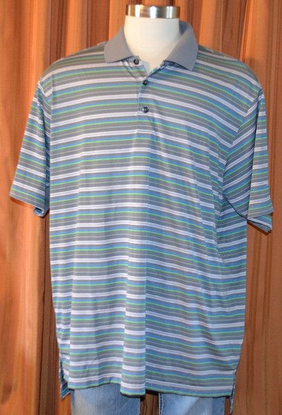 Adidas ALISO Viejo Country Club Gray Green Blue Stripe Golf Polo Shirt 