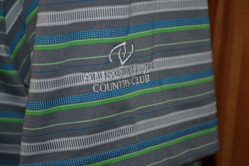 Adidas ALISO Viejo Country Club Gray Green Blue Stripe Golf Polo Shirt 