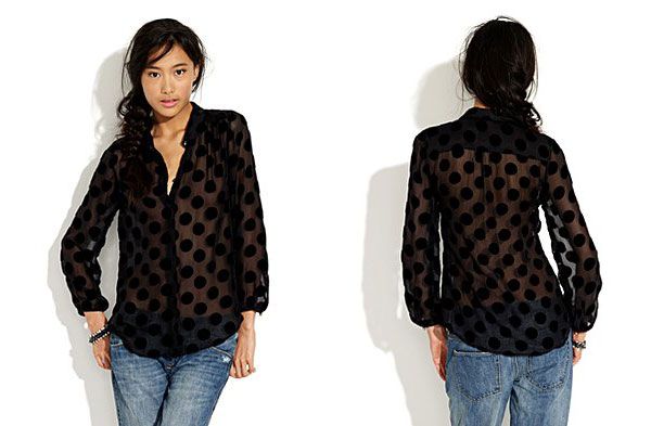 Alexa Chung for Madewell Annie Black Velvet Polka Dot Blouse Sz s RARE 