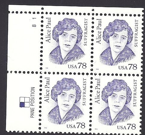 2943 Plate Block 78cent Alice Paul Suffragist Vote Lady