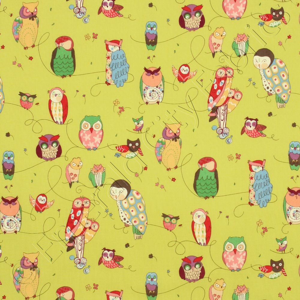 Alexander Henry in The Kitchen Spotted Owl Green Tea Baby Kid Cotton 