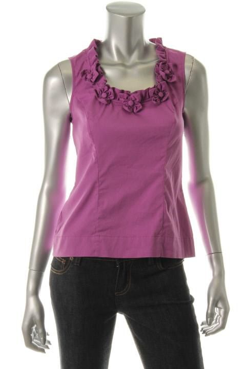 Alfani New Purple Ruffled Scoop Neck Sleeveless Casual Top Petites 4P 