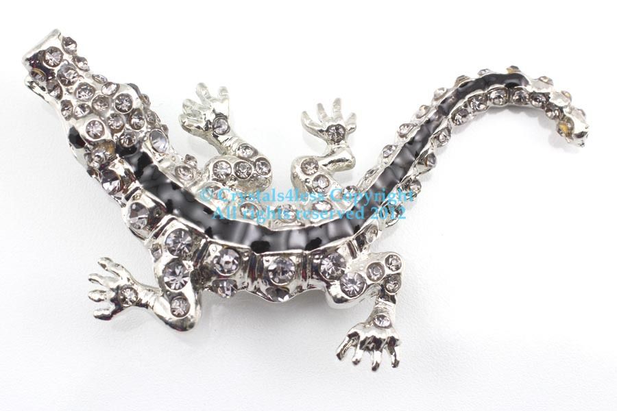 Smokey Austrian Rhinestone Crystal Alligator Brooch Pin