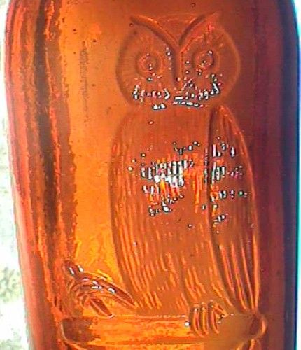 Large Amber Owl Drug Co Antique Whiskey Bottle Bold Clean Impressive 