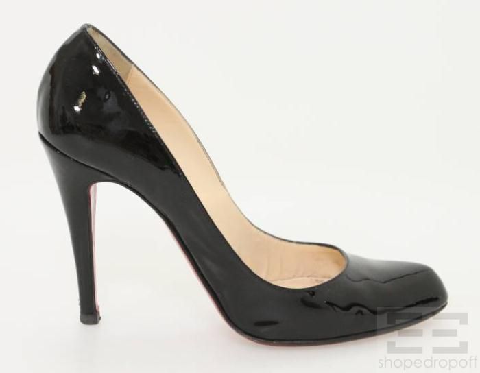   Louboutin Black Patent Leather Almond Toe Pumps Size 37 5