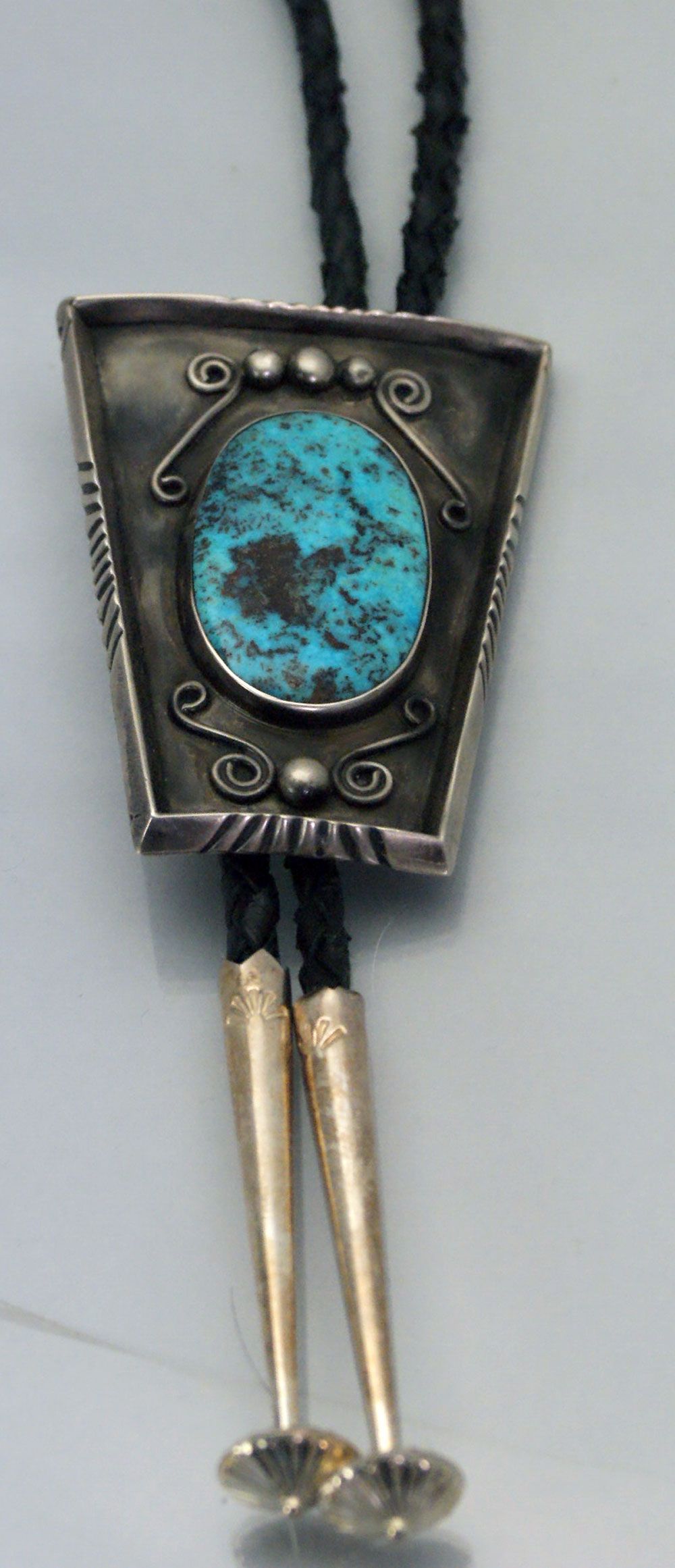 Early Navajo Ambrose Roanhorse Turquise Silver Bolo Tie