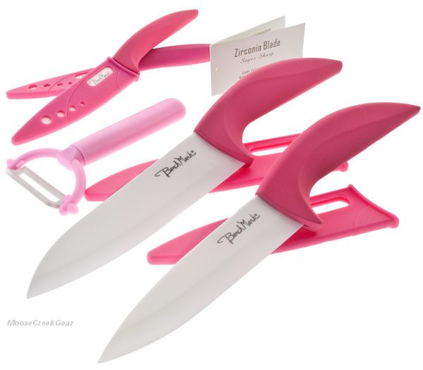  Pink Ceramic Kitchen Knife Set. This set includes four knives 