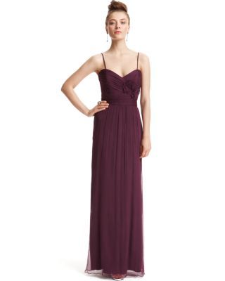 Amsale Aberra New Purple Silk Pleated Side Flower Full Legth Formal 