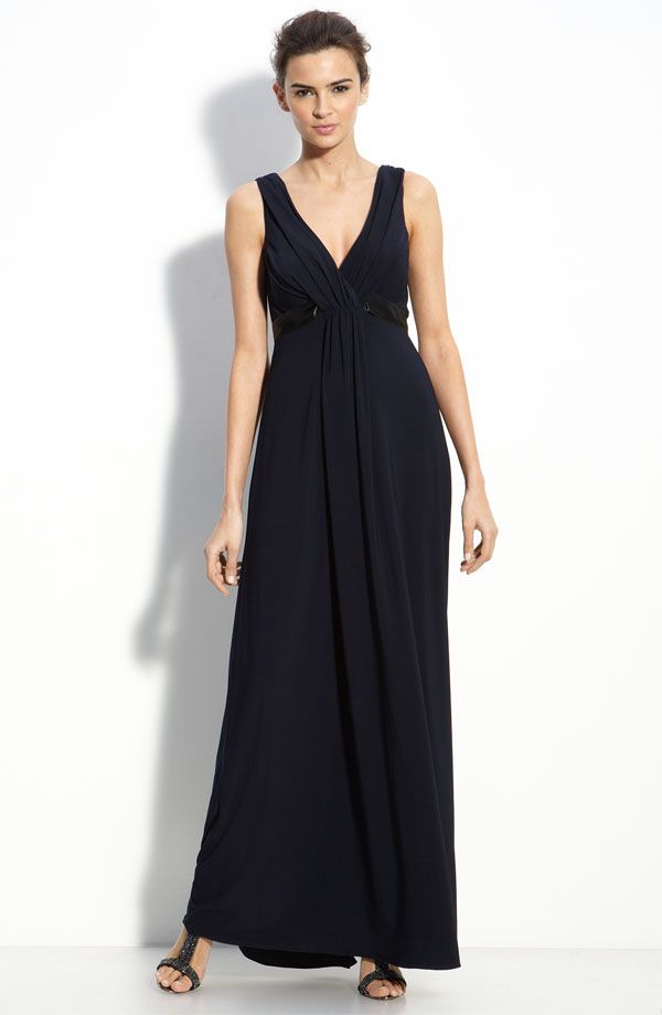 New Amsale Empire Waist Jersey Dress Gown Size 18 $300 Navy