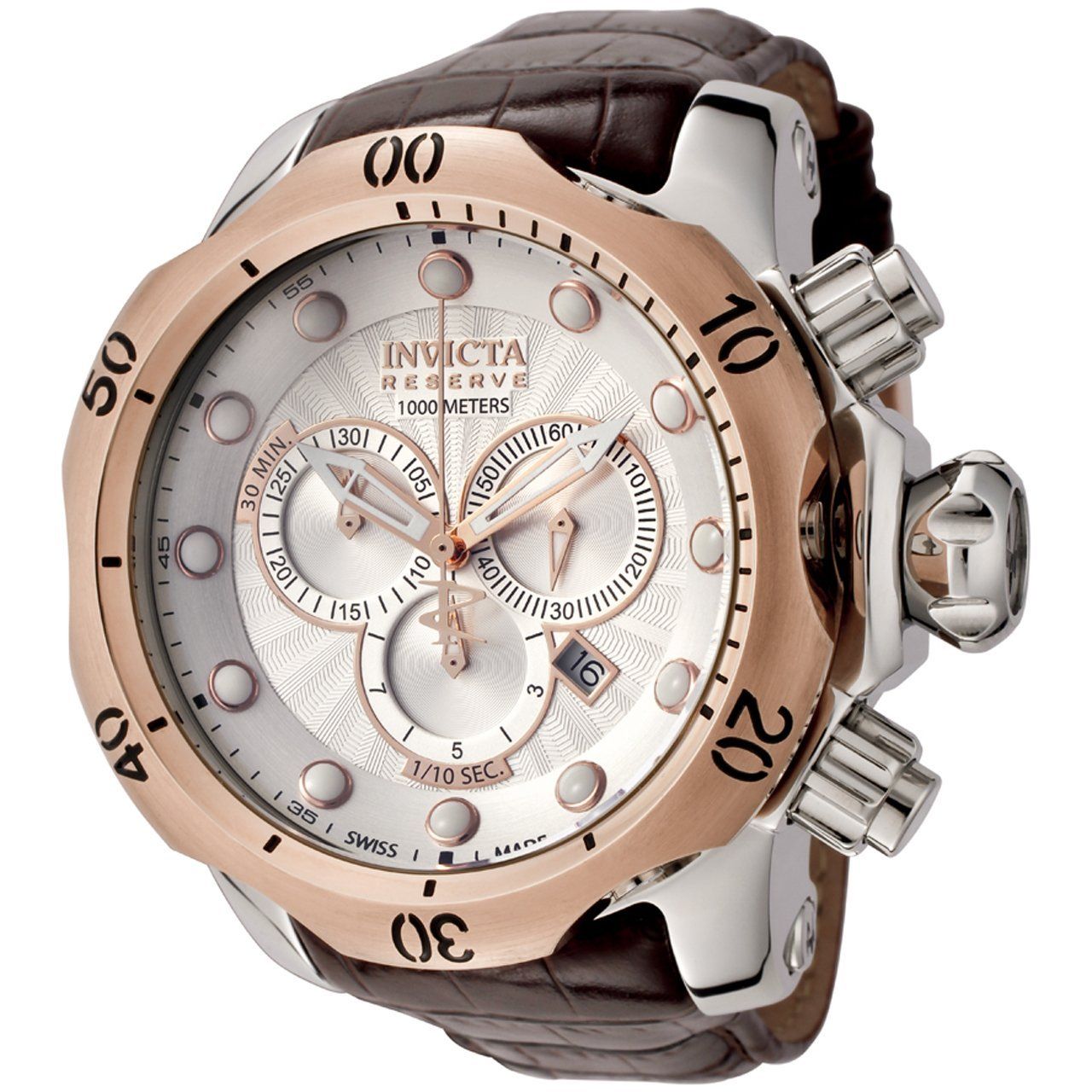 Invicta Mens 0359 Reserve Collection Venom Chronograph Brown Leather 