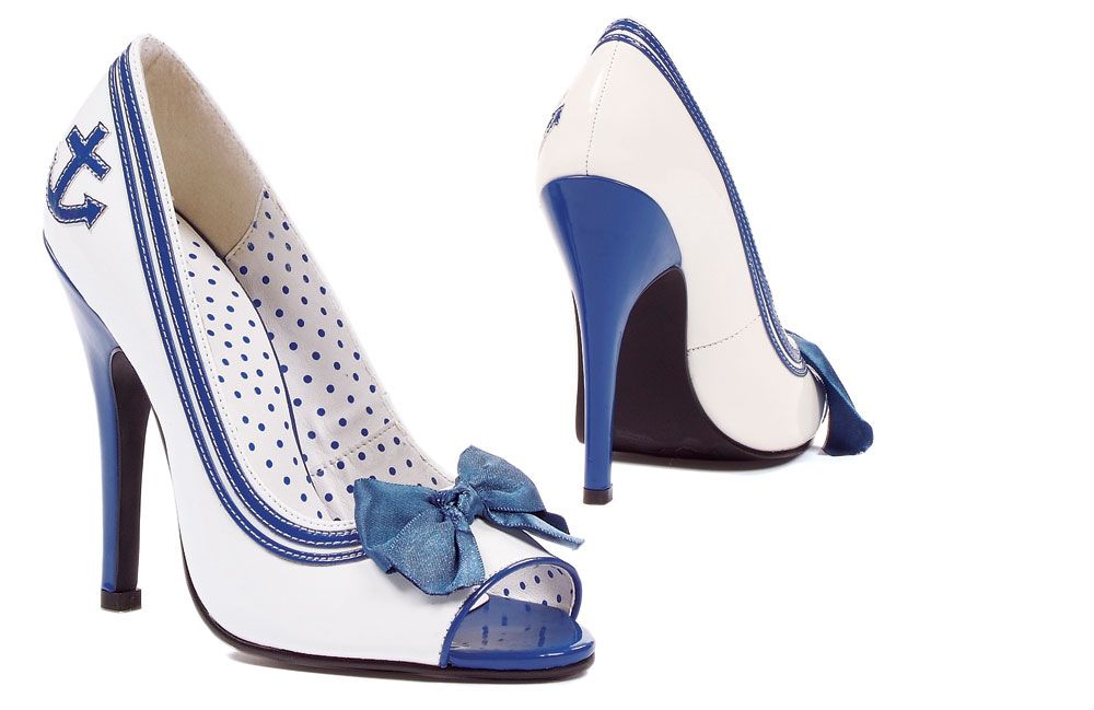 Ellie 511 Anchor 5High Stiletto Heel Women OpenToe Sailor White Blue 