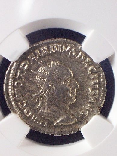 Ancient Roman coin of Trajan Decius Silver Double Denarius NGC AU