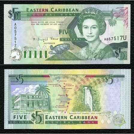 East Caribbean STS Anguilla P 26U ND 1993 5 Dollars