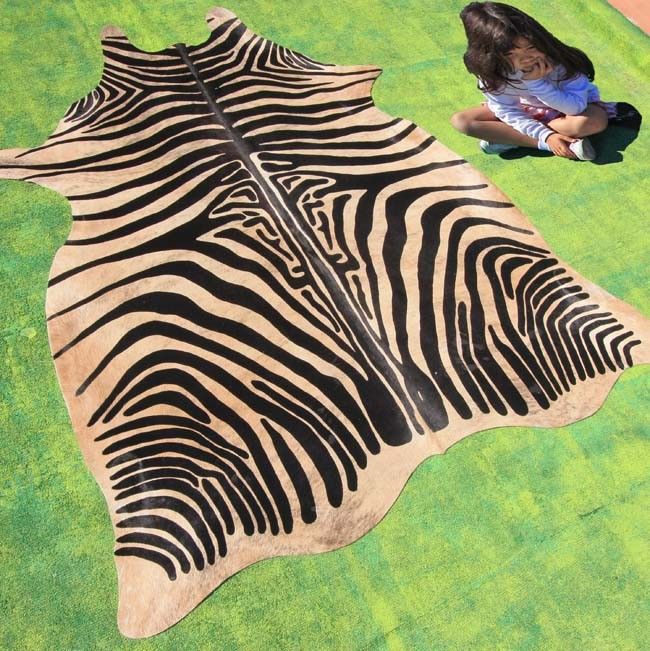 Zebra Print Printed Cowhide Cowskin Cow Hide Rug Carpet Animal Leather 