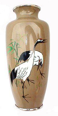 Exquisite Vintage Ando Japanese Cloisonne Crane Motif Vase