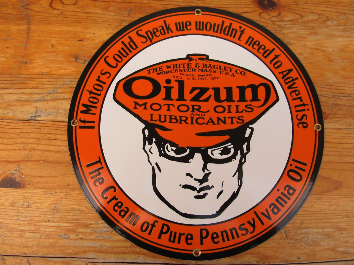 Vintage Oilzum Porcelain Sign Older Reproduction Andy Rooney