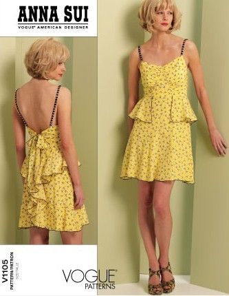 Vogue Anna Sui American Designer Dress Sewing Pattern Misses Size Free 