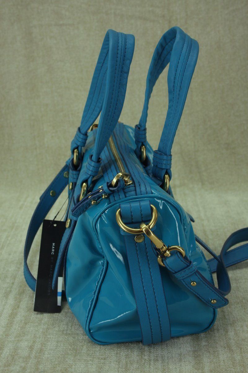 New Marc Jacobs Shiny Lil Shifty Satchel Bag Blue $278