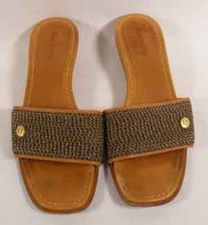 Eric Javitz Leather Mules Sandals with Fabric Knit Top Womens Shoes 9 