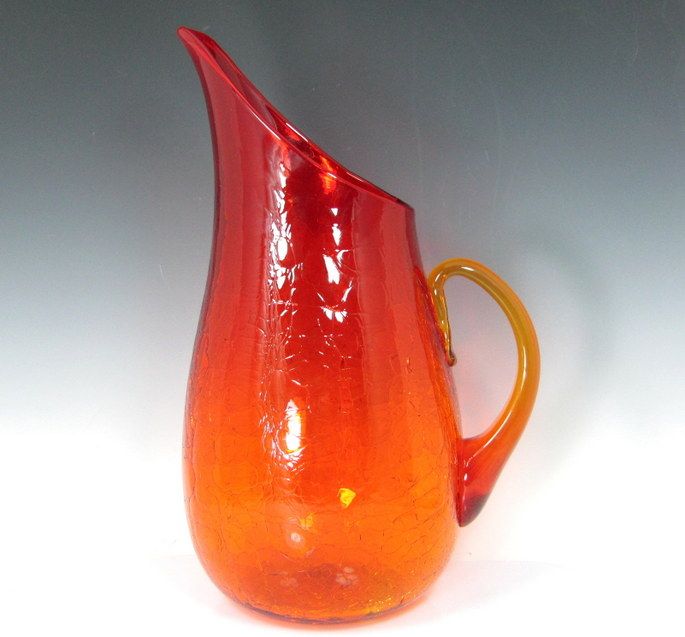 Vintage BLENKO TANGERINE Pitcher Winslow Anderson #939P CRACKLE Glass 