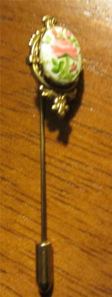 Vintage Victorian Porcelian Rose Stickpin Lapel Pin