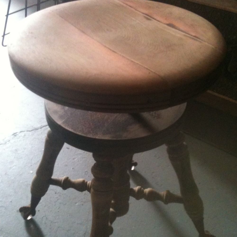 Antique Piano Stool Bench Glass Eagle Claw Foot Ball Feet Wood Chair 