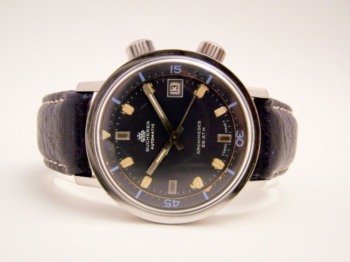 Vintage Bucherer Archimedes Dive Supercompressor SS Automatic CA 1970 