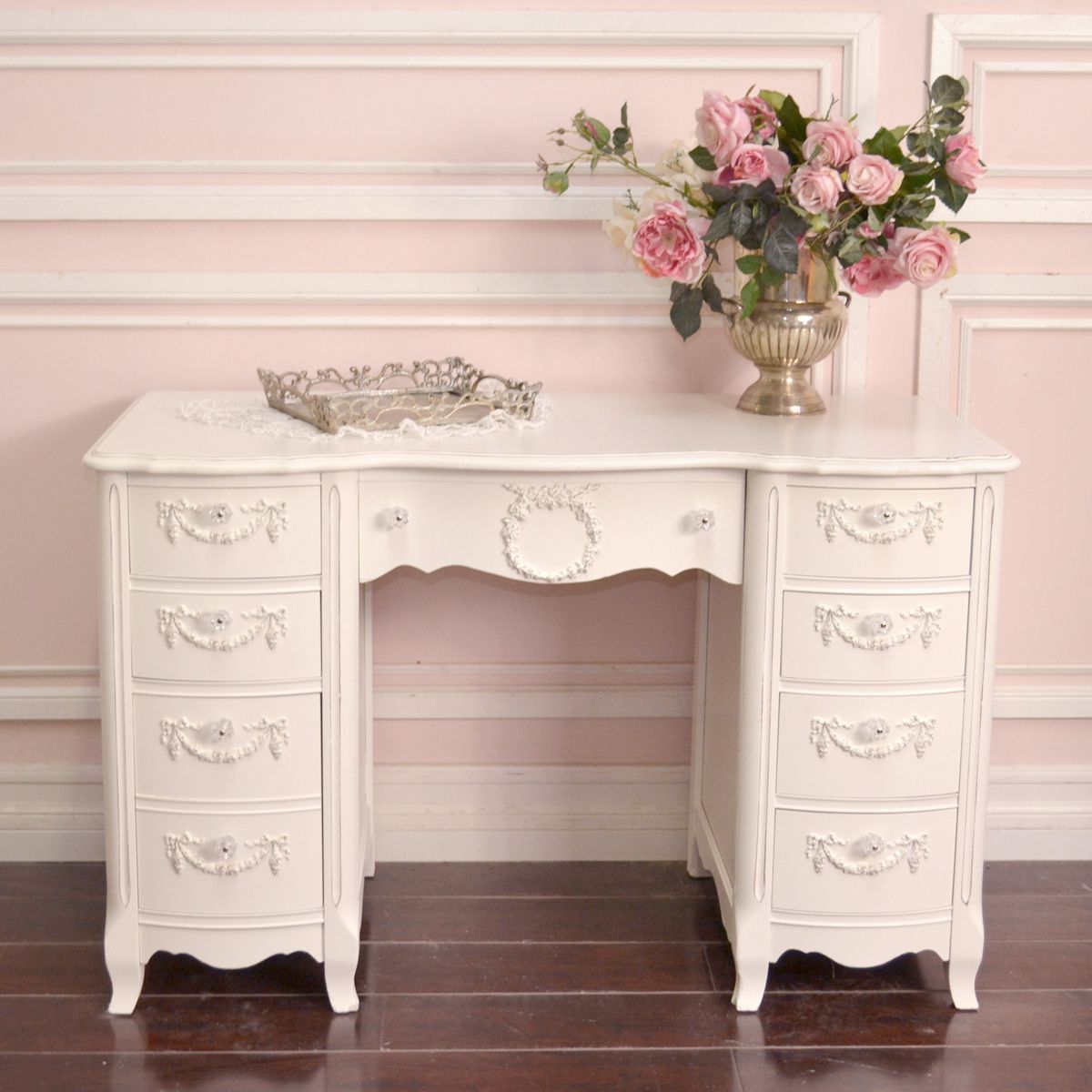 Shabby Cottage Chic 8 Drawer Writing Desk French Vintage Style in 