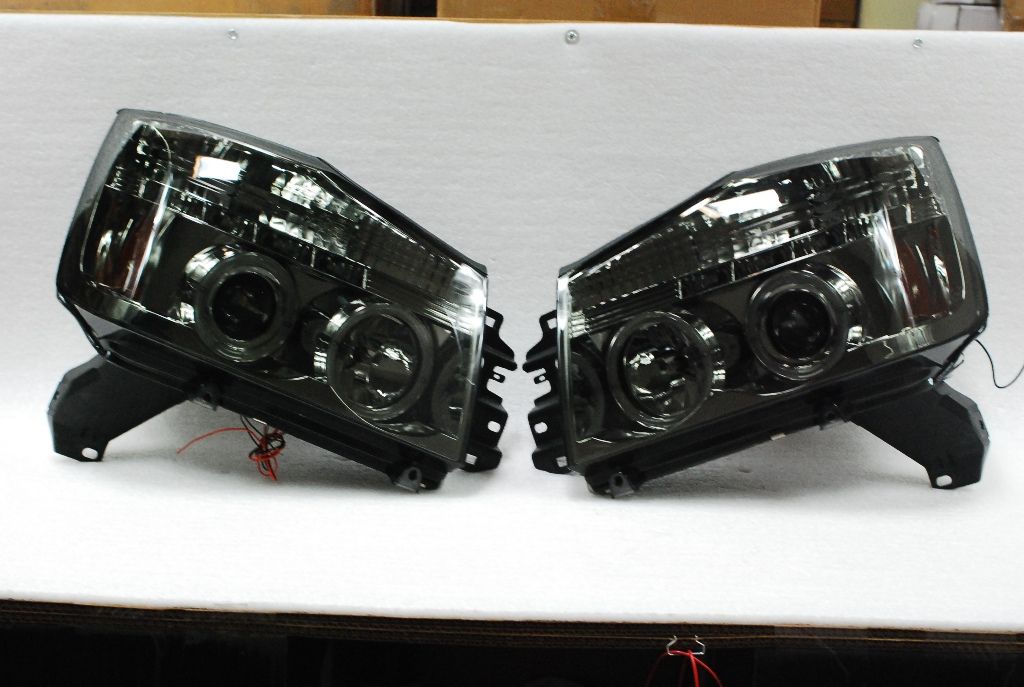 04 Titan Armada Dual Halo Projector Headlights Smoked
