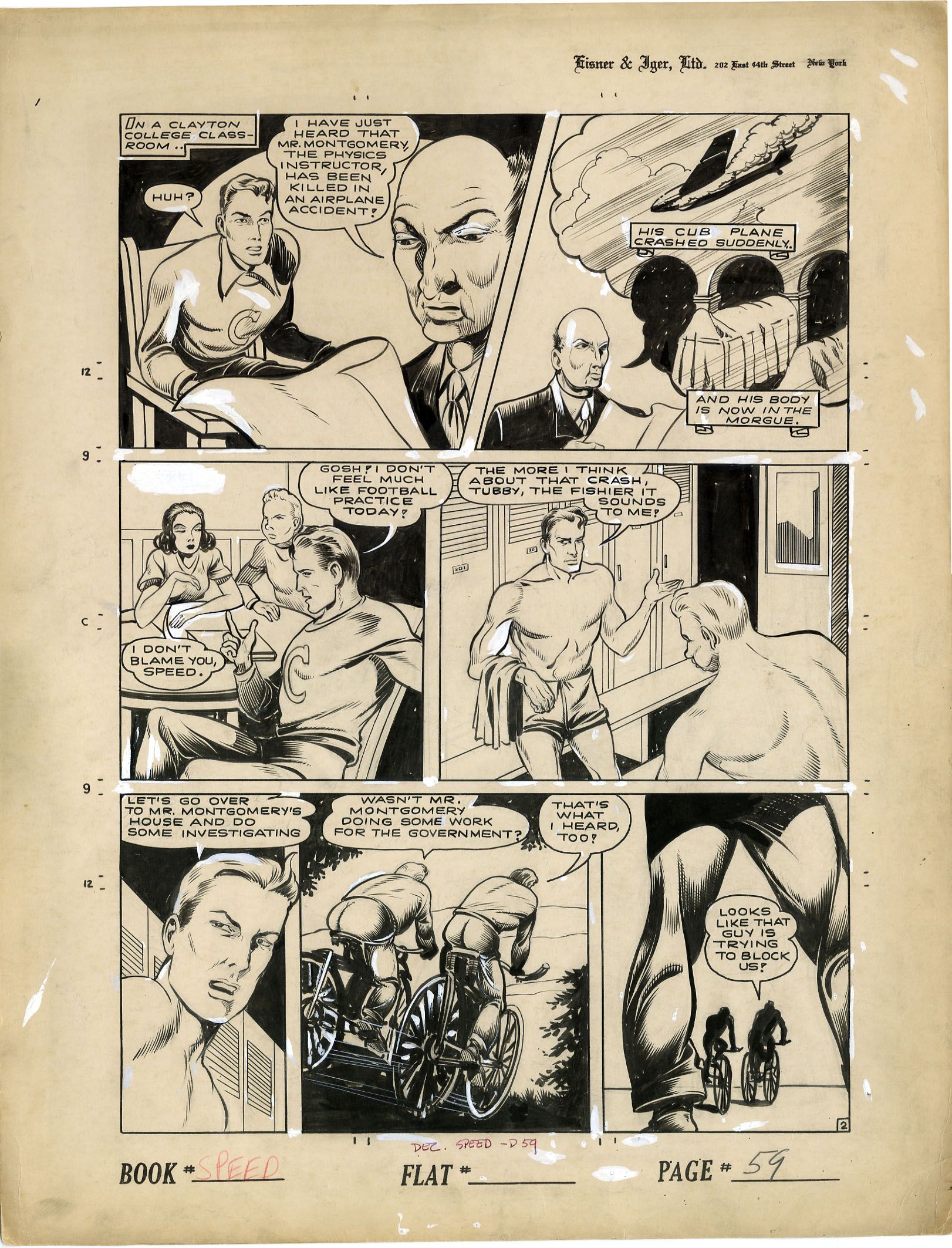     SPEED COMICS #24 COMPLETE 6 PG SPEED TAYLOR STORY ORIGINAL ART