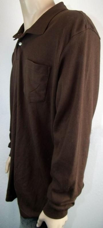 John Ashford Mens Brown 100% Cotton Long Sleeve Polo Shirt Button Neck 