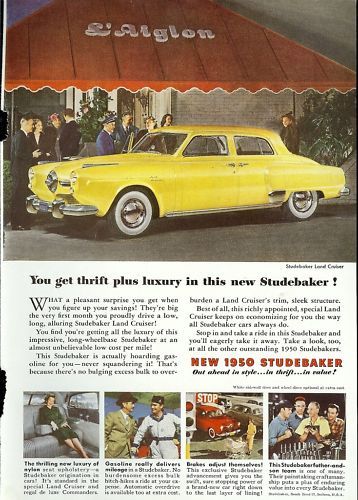 1950 yellow STUDEBAKER Cruiser CAR AD LAiglon 50s