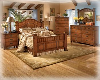 Ashley Mission Design King Size Bed in Cherry Oak Fini