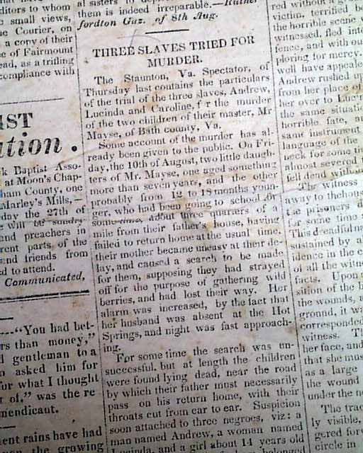 RARE Asheboro North Carolina Slave Ad 1838 Newspaper